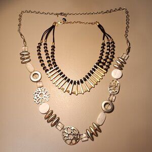 Chico's lot of 2 chunky statement necklaces - 1 long and 1 collar lengths
